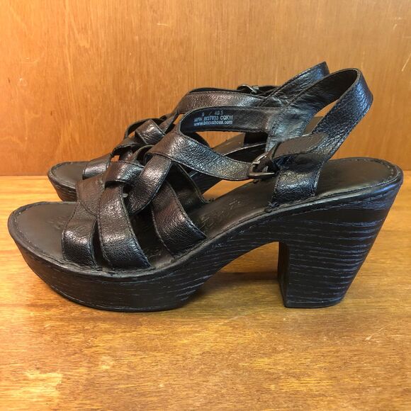 90s Y2K Børn Braided Leather Platform Sandals, Black Chunky Block Heel Size 9 - Picture 6 of 11